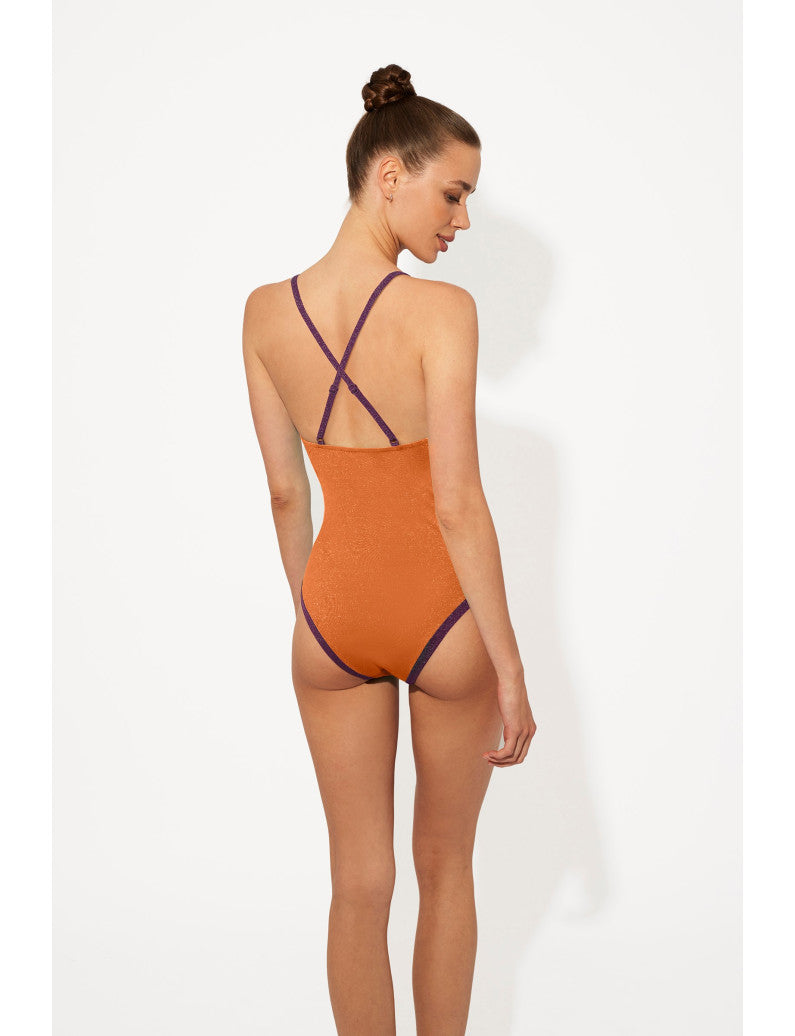 Costume Intero Senza Ferretto Scollo a V Lurex S9856 ULTIME TAGLIE PRONTA CONSEGNA