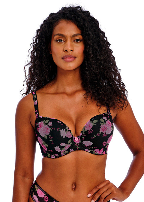 Rose Blossom Black Rose Moulded Plunge Bra