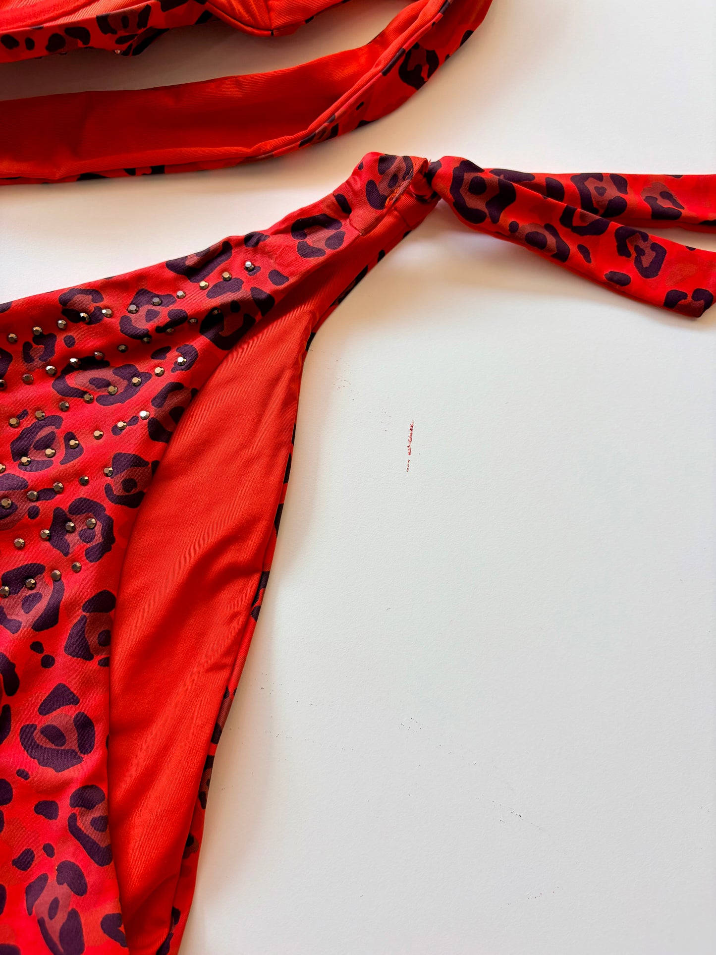 Slip Costume Leopardato Con Laccetti Vacanze Italiane Rosso ULTIME TAGLIE PRONTA CONSEGNA