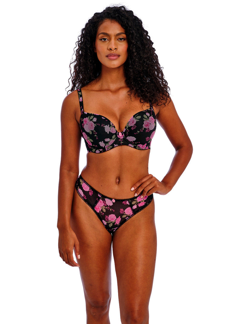 Rose Blossom Black Rose Moulded Plunge Bra
