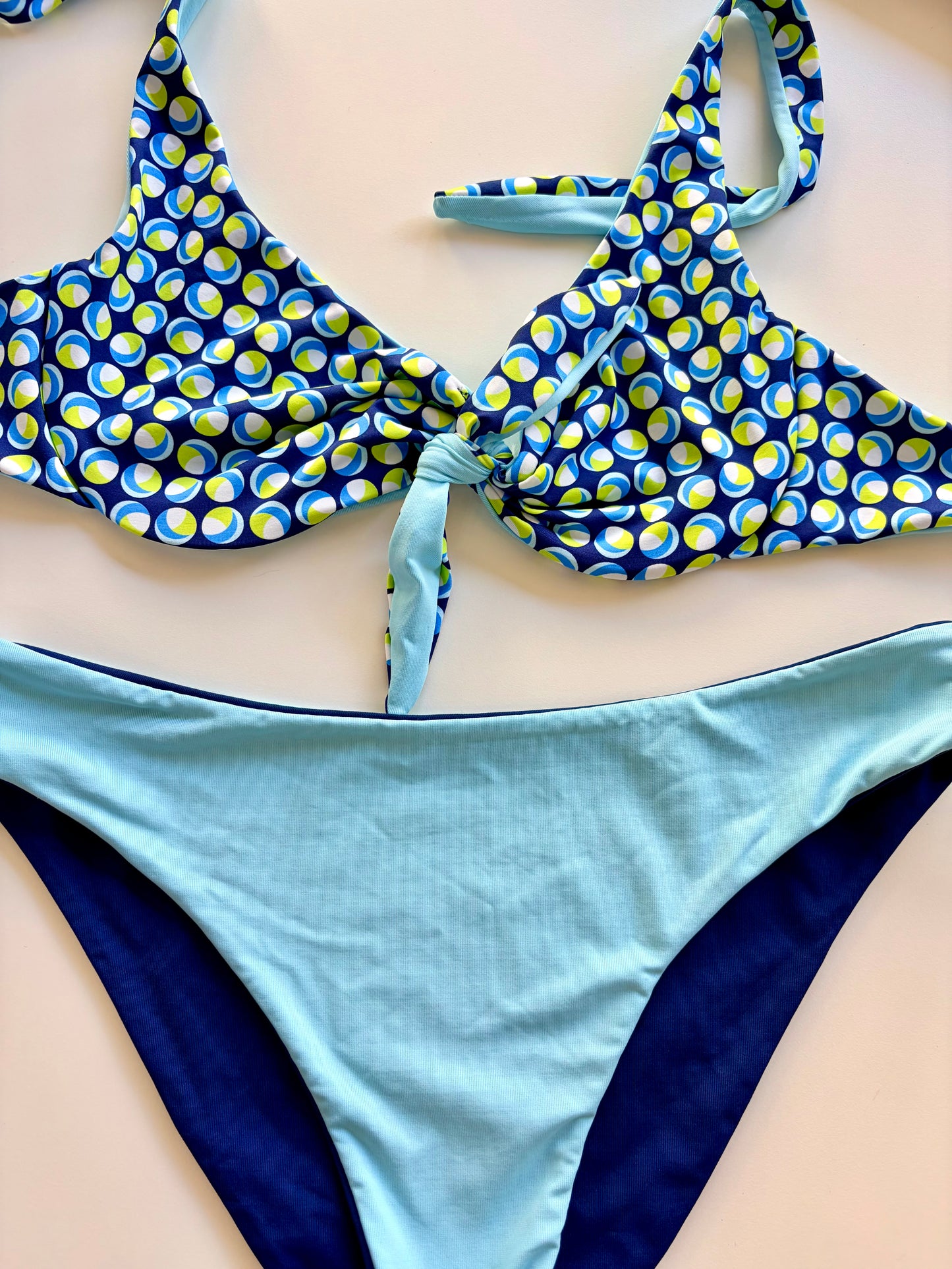 Bralette Costume Con Ferretto Double Face Pois/ Azzurro