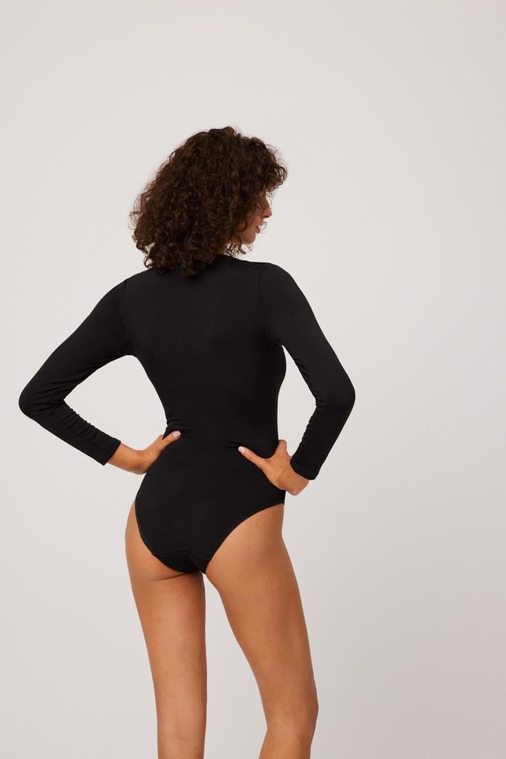 Body A Maniche Lunghe Cotone Felpato Nero 70013