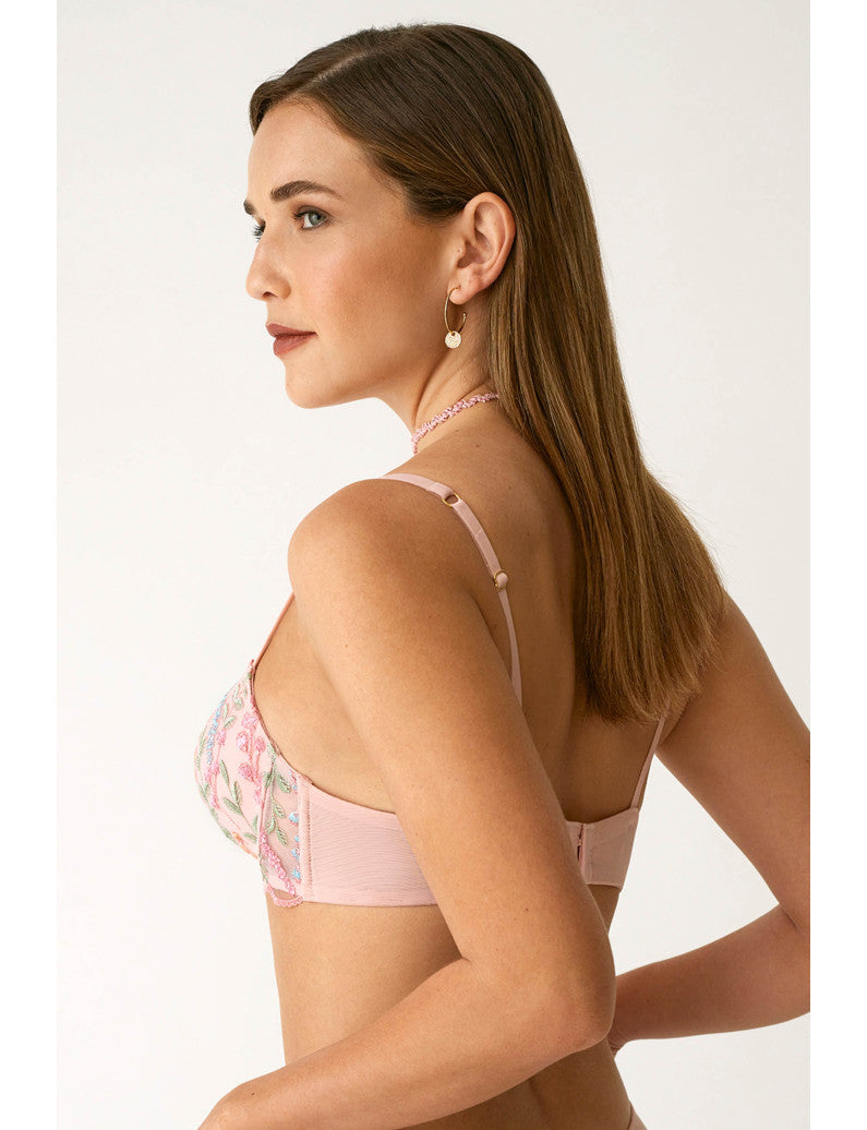 Reggiseno Con Ferretto E Coppe Preformate Effetto Push-Up Rosa Ricamato L6261 ULTIME TAGLIE PRONTA CONSEGNA