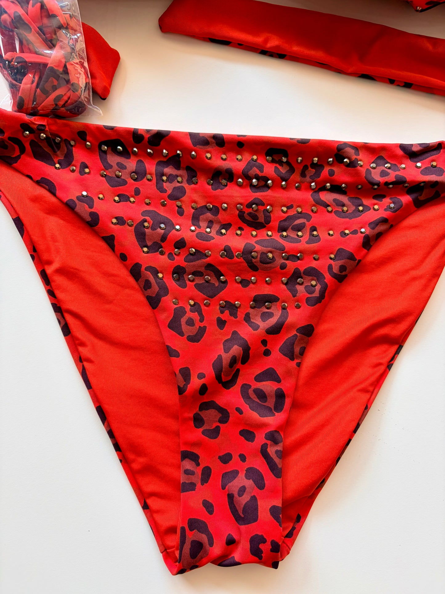 Slip Costume Leopardato Con Laccetti Vacanze Italiane Rosso ULTIME TAGLIE PRONTA CONSEGNA