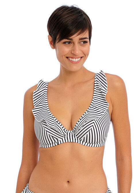 Jewel Cove Top Scollo a V Stripe Black and White