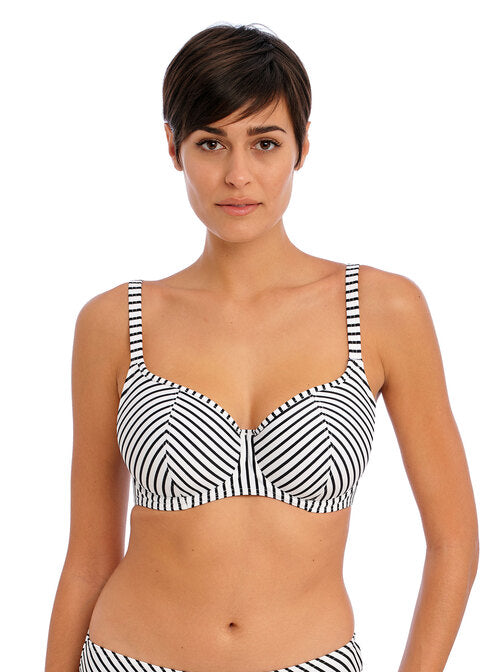 Jewel Cove Stripe Black Sweetheart Bikini Top