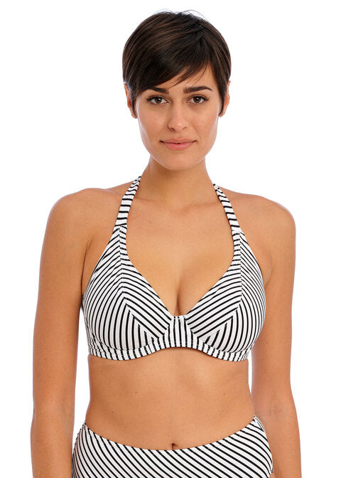 Jewel Cove Stripe Black Halter Bikini Top
