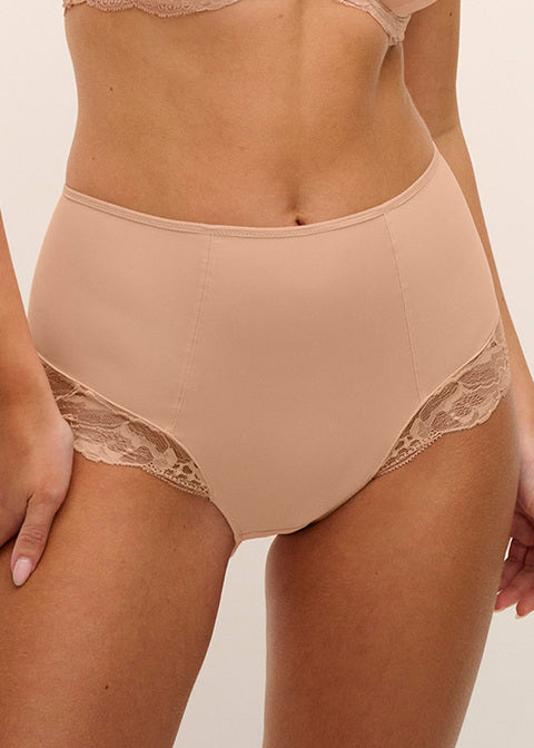 Slip A Vita Alta Contenitivo Reflect con Pizzo e Microfibra Laser Nude