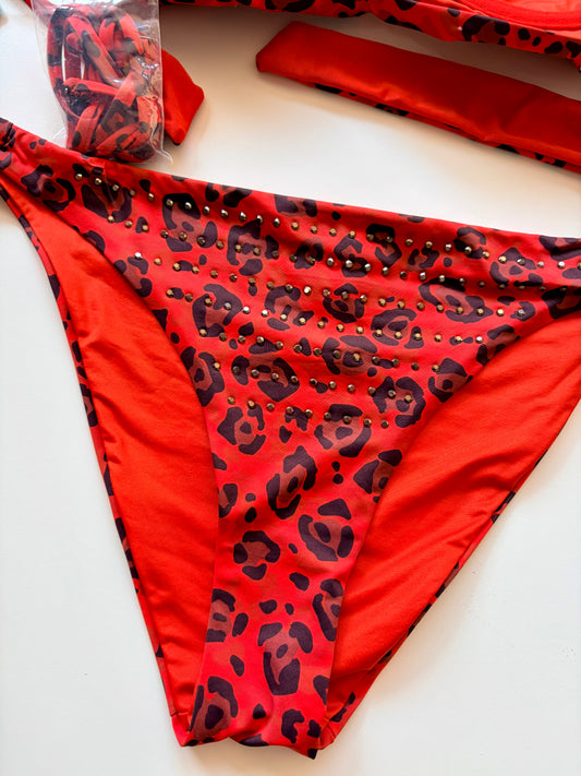 Slip Costume Leopardato Con Laccetti Vacanze Italiane Rosso ULTIME TAGLIE PRONTA CONSEGNA