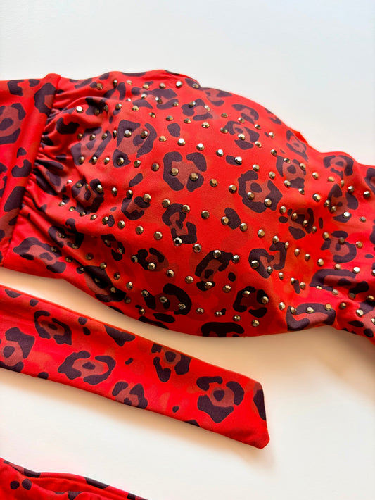 Fascia Costume Leopardata Con Brillantini Vacanze Italiane Rosso ULTIME TAGLIE PRONTA CONSEGNA