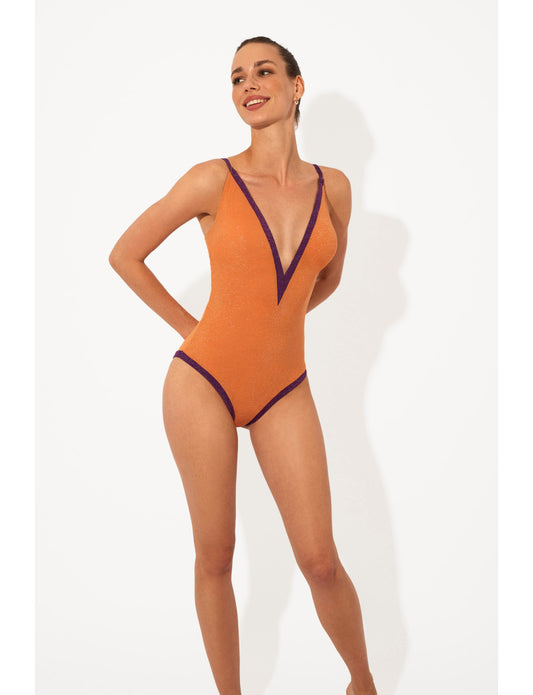 Costume Intero Senza Ferretto Scollo a V Lurex S9856