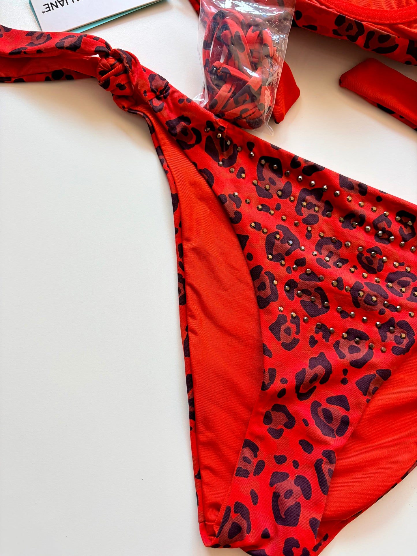 Slip Costume Leopardato Con Laccetti Vacanze Italiane Rosso ULTIME TAGLIE PRONTA CONSEGNA