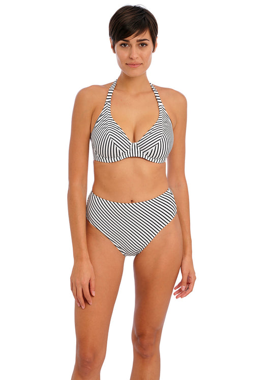 Jewel Cove Stripe Black Halter Bikini Top