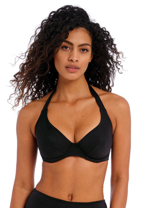 Jewel Cove Plain Black Halter Bikini Top