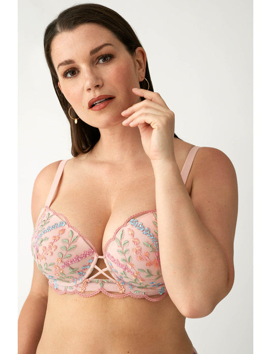 Reggiseno Con Ferretto E Coppe Preformate Effetto Push-Up Rosa Ricamato L6261 ULTIME TAGLIE PRONTA CONSEGNA