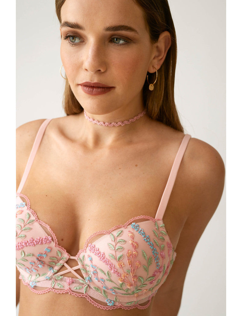 Reggiseno Con Ferretto E Coppe Preformate Effetto Push-Up Rosa Ricamato L6261 ULTIME TAGLIE PRONTA CONSEGNA