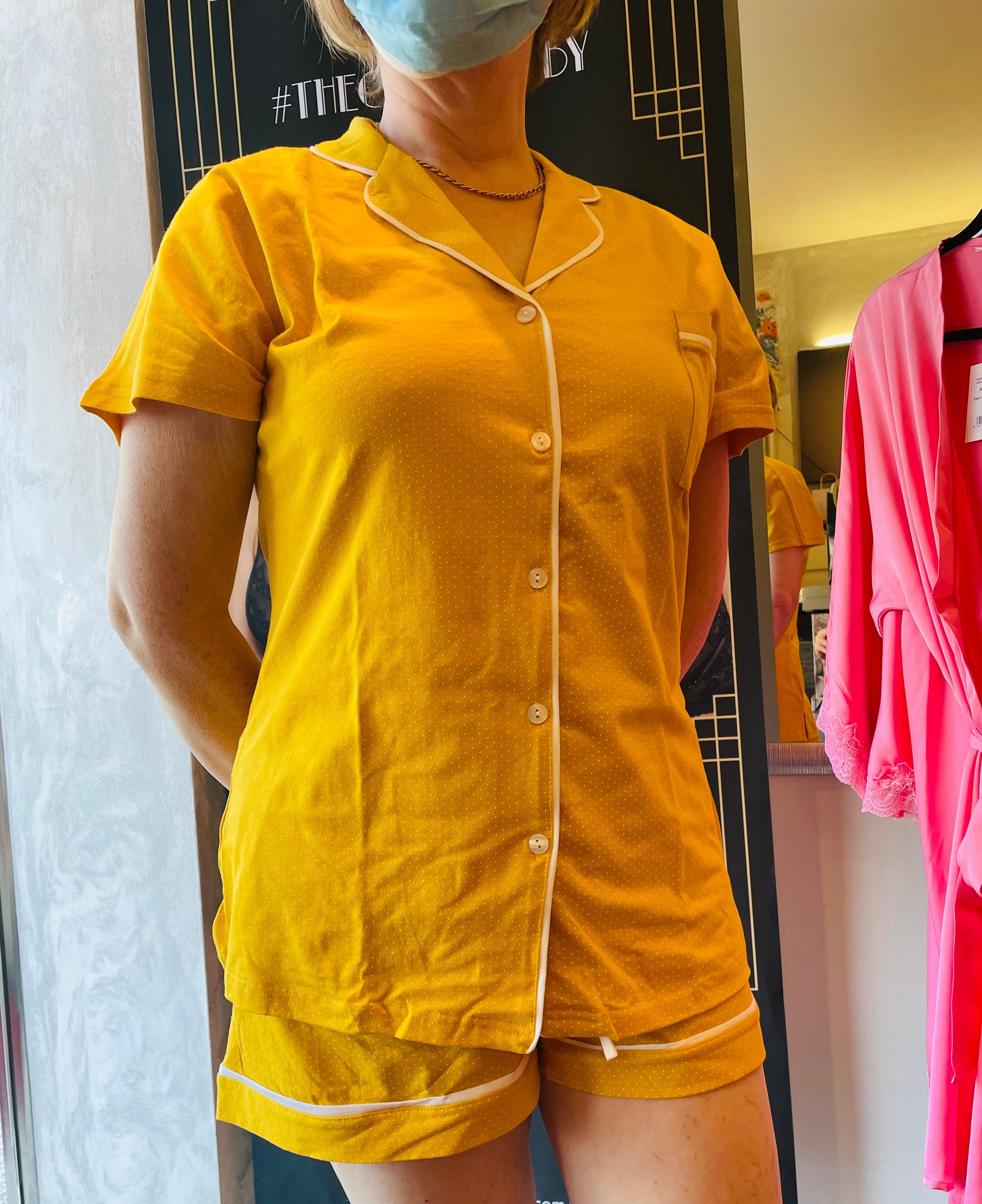 Pigiama camicia e pantaloncino corto giallo N193 PRONTA CONSEGNA