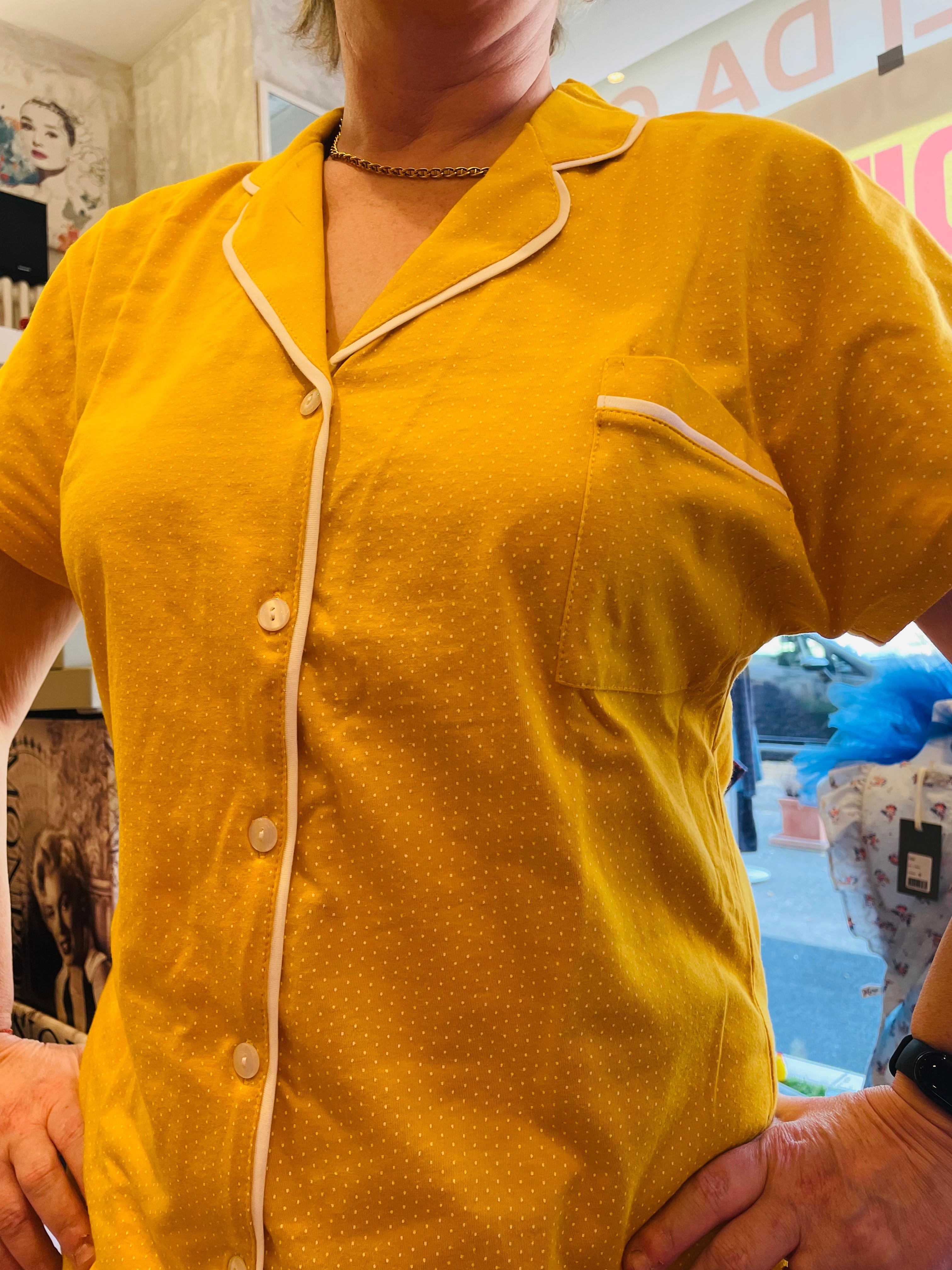 Pigiama camicia e pantaloncino corto giallo N193 PRONTA CONSEGNA