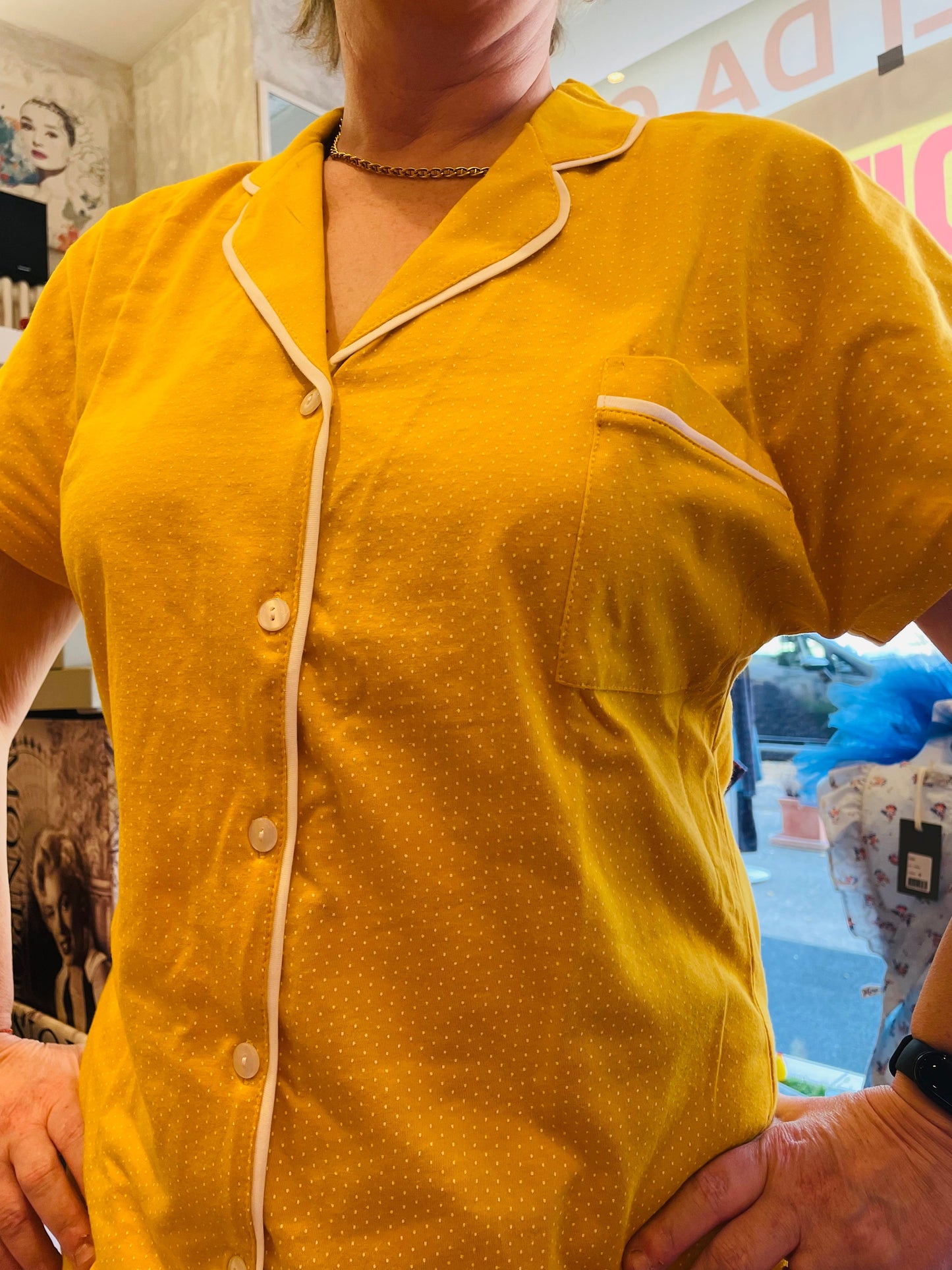 Pigiama camicia e pantaloncino corto giallo N193 PRONTA CONSEGNA