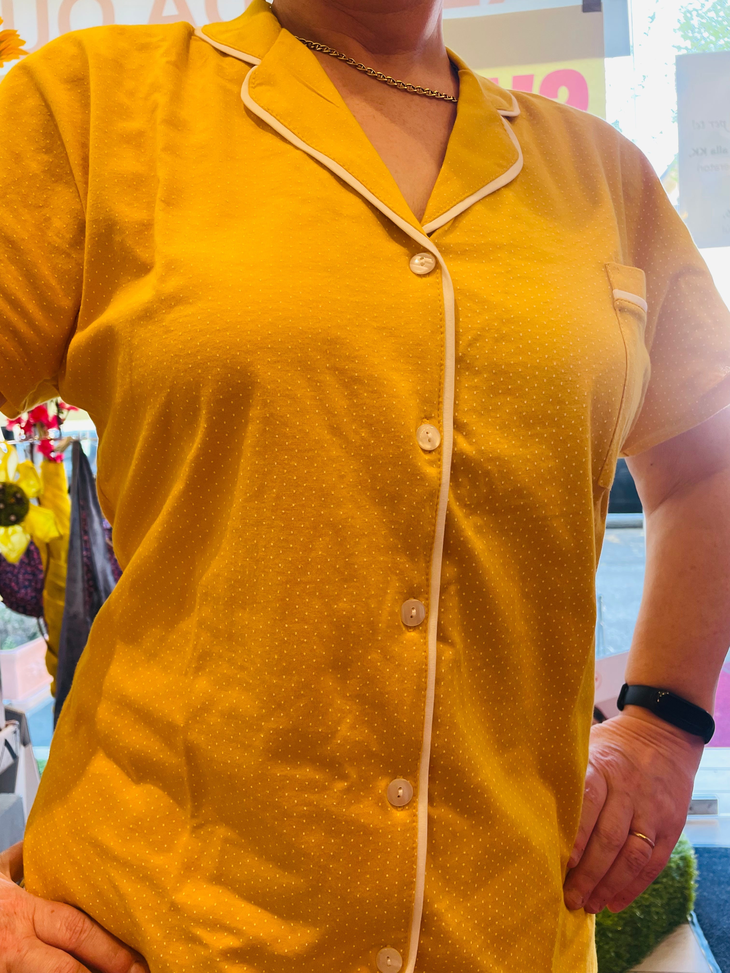 Pigiama camicia e pantaloncino corto giallo N193 PRONTA CONSEGNA