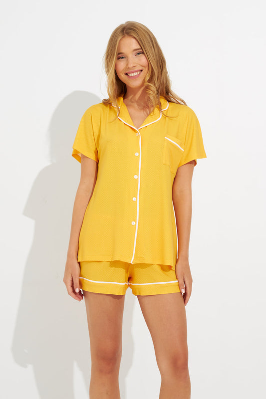 Pigiama camicia e pantaloncino corto giallo N193 PRONTA CONSEGNA