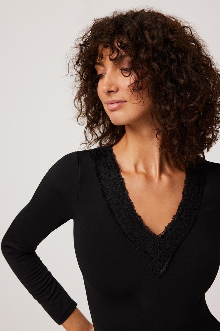 Body A Maniche Lunghe Cotone Felpato  Nero 70013