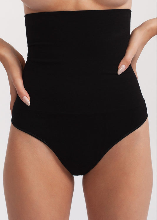 Guaina a vita alta Tanga Shapewear Bamboo Nero