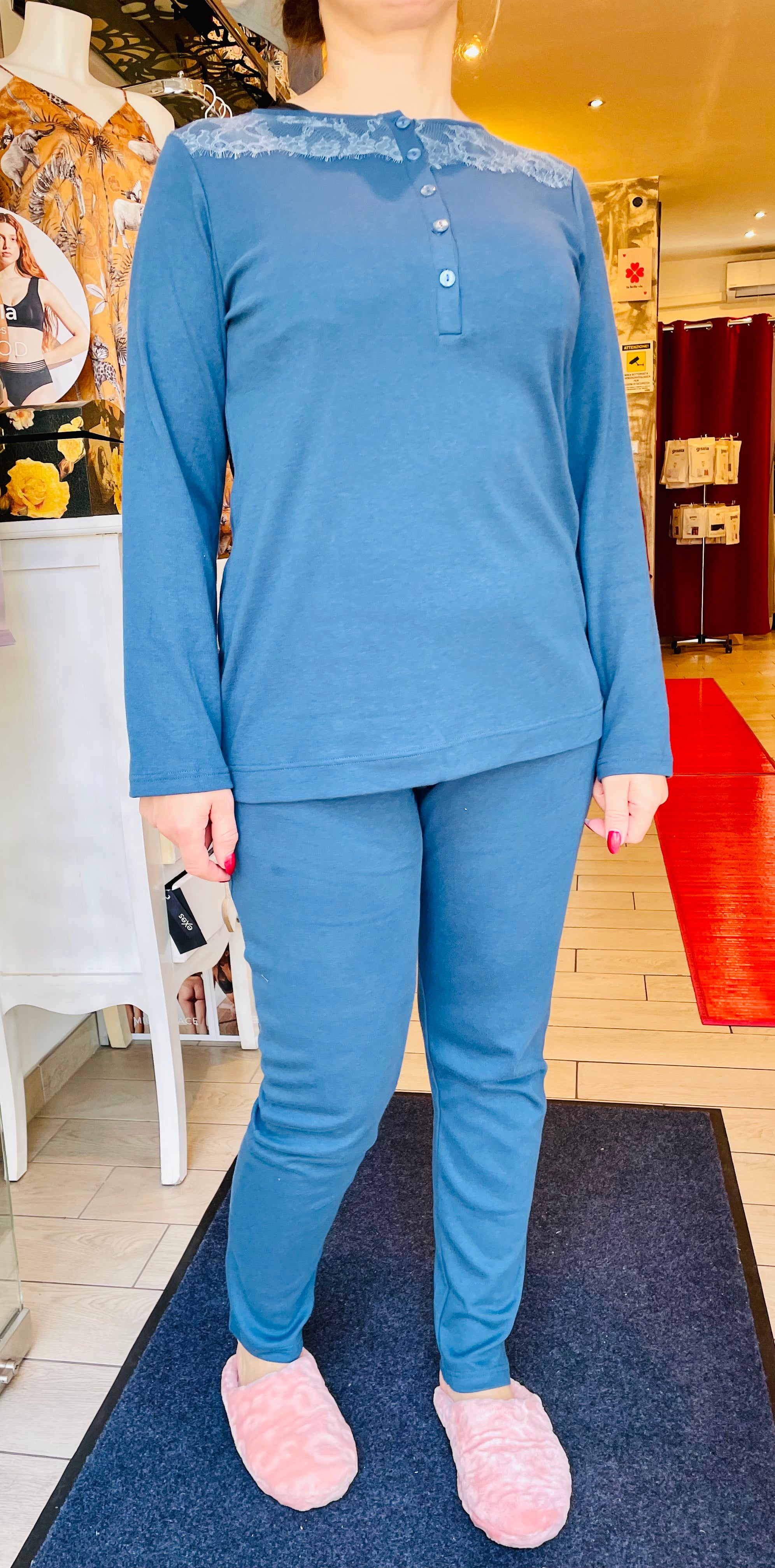 Pigiama cotone con dettagli in pizzo MANUELA