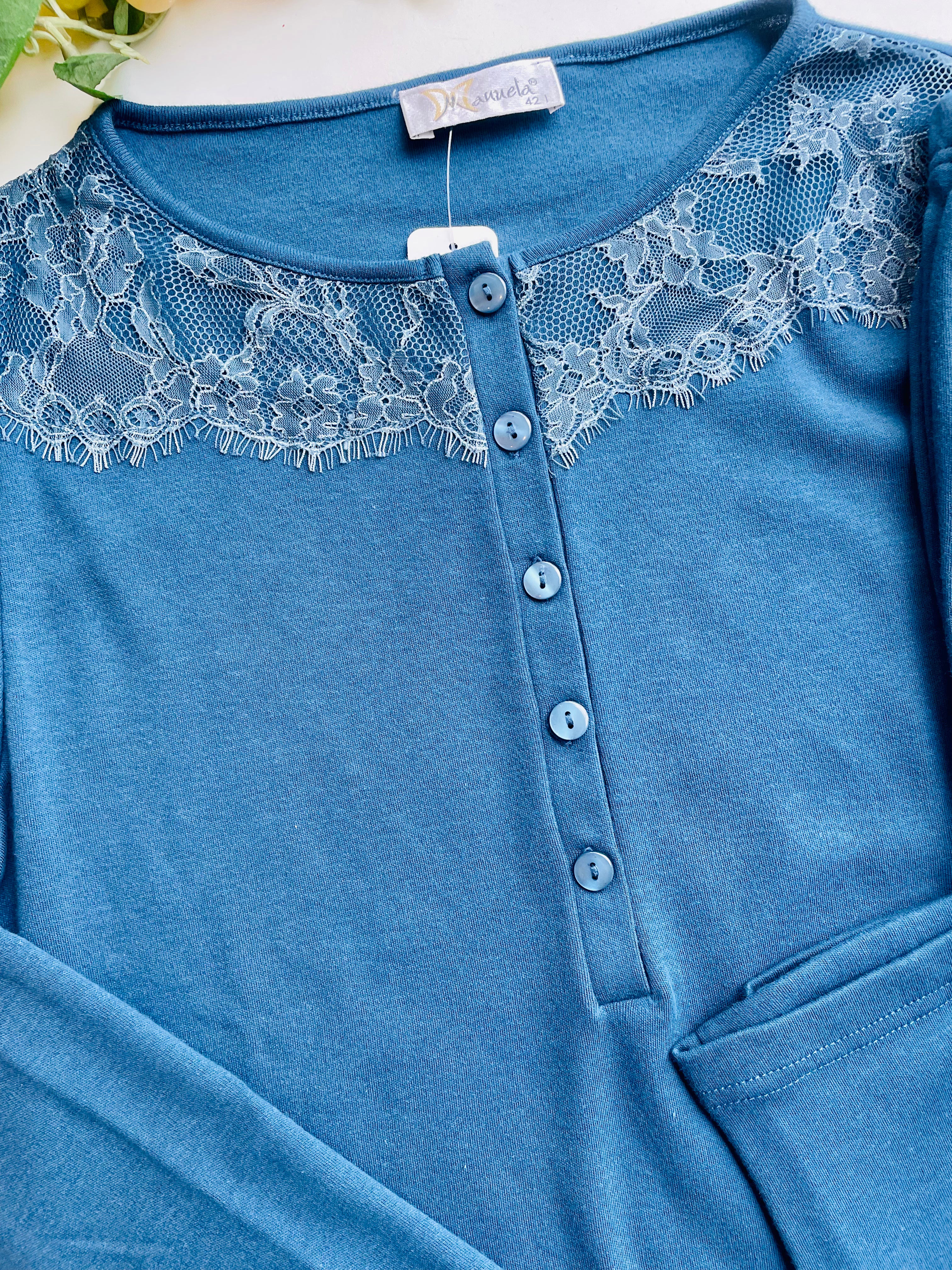 Pigiama cotone con dettagli in pizzo MANUELA