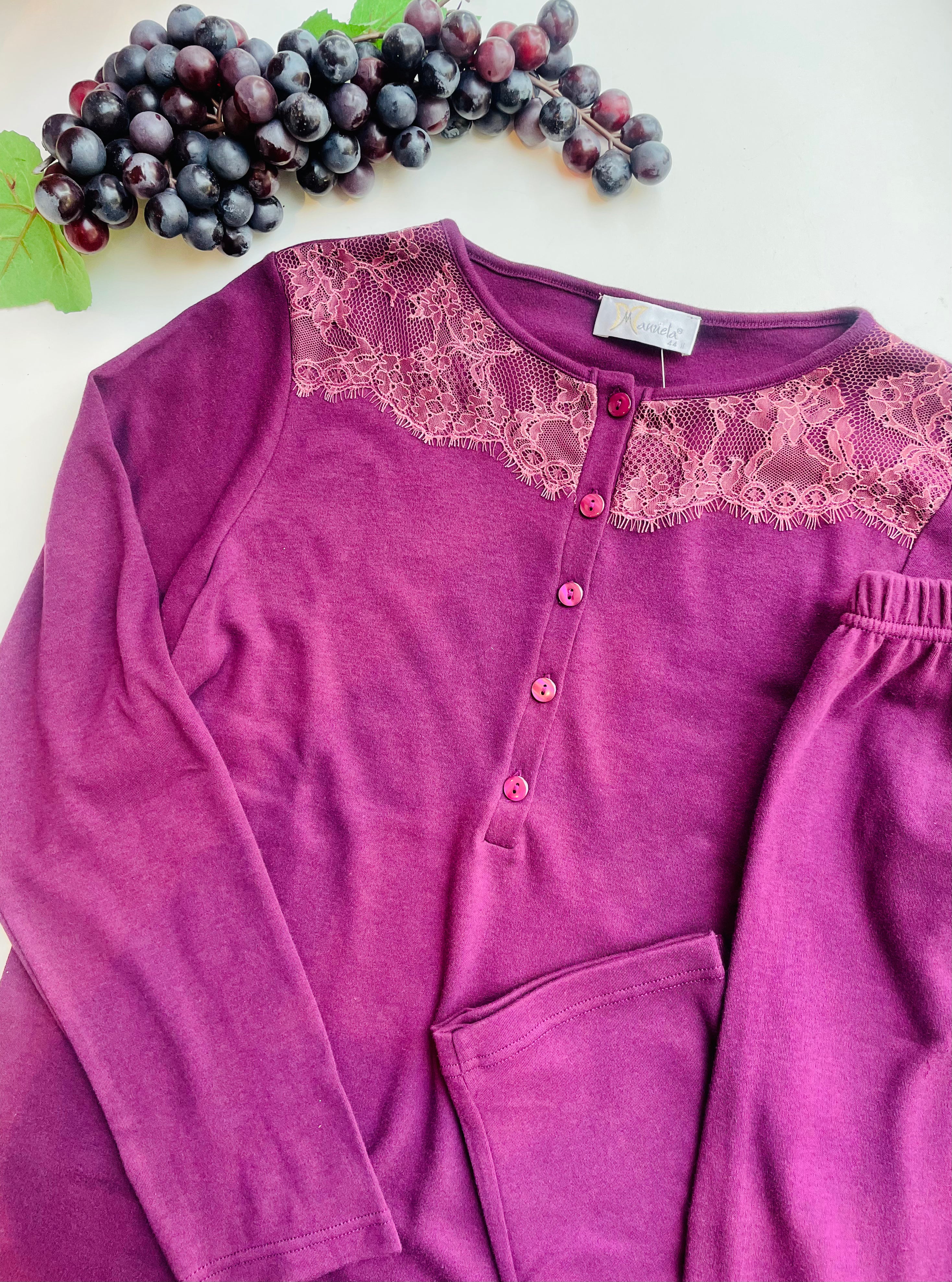 Pigiama cotone con dettagli in pizzo MANUELA