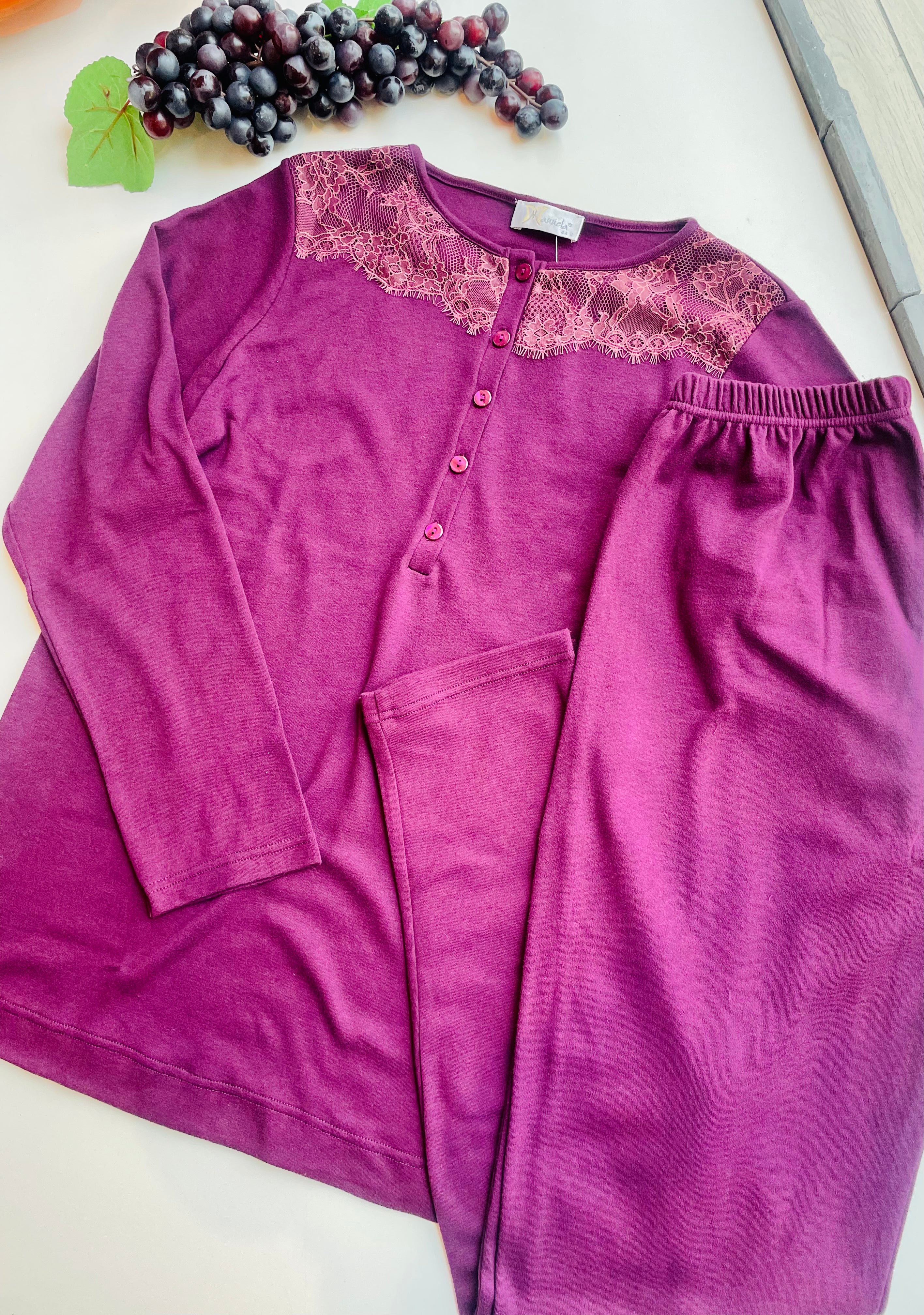 Pigiama cotone con dettagli in pizzo MANUELA