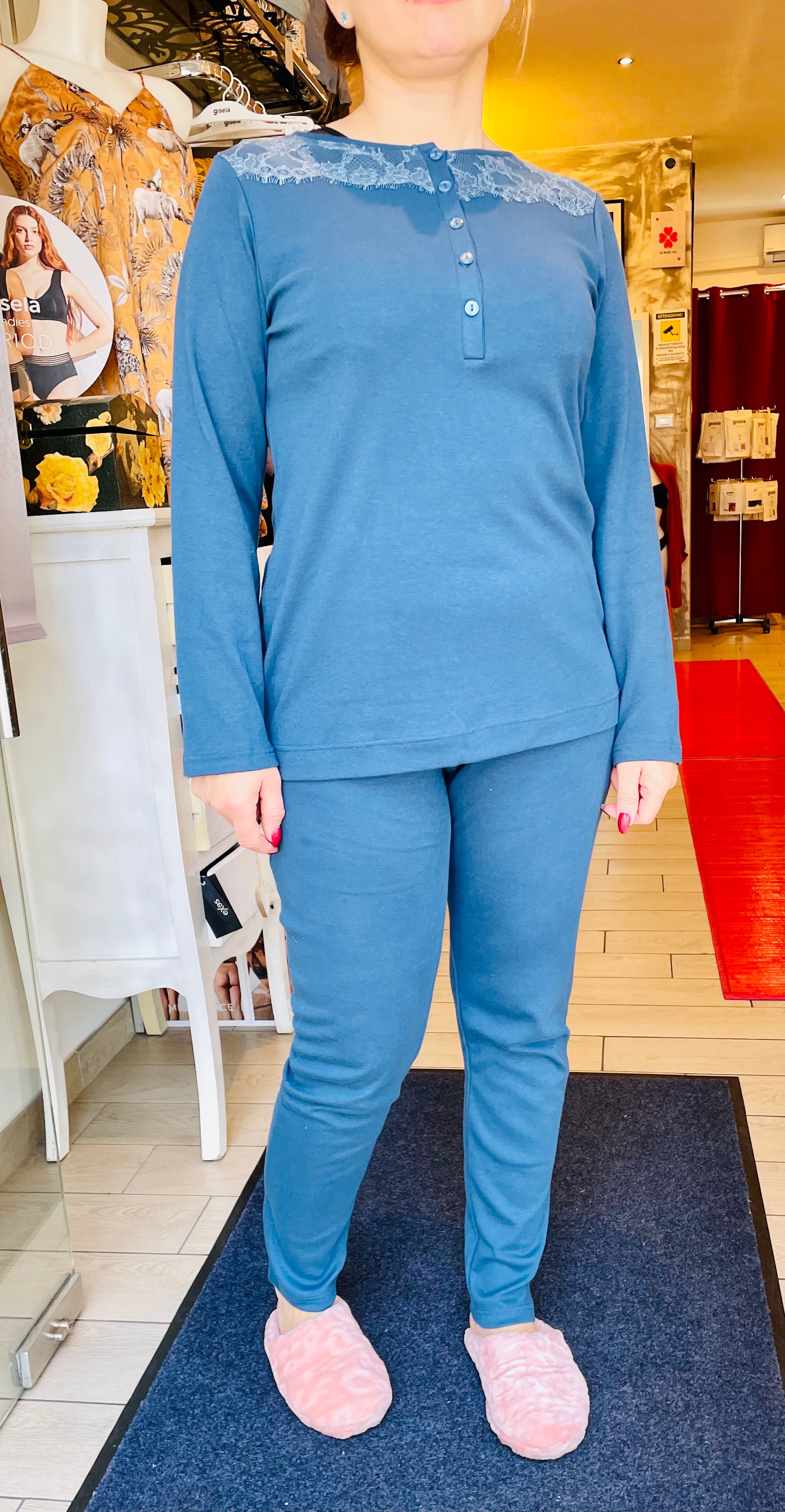 Pigiama cotone con dettagli in pizzo MANUELA